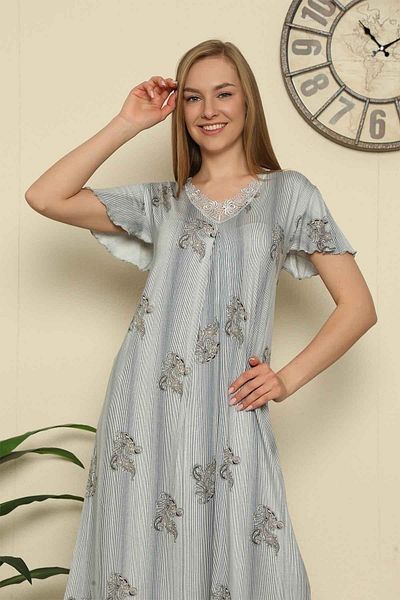 ALİMER Gray Striped Lycra Nightgown 2654kg