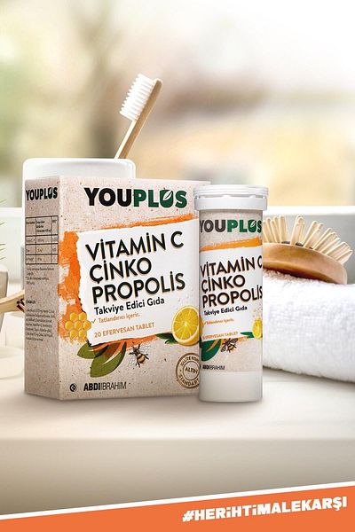 Youplus Vitamin C and Zinc Propolis 20 Effervescent Tablets - X 4 PCS