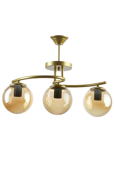 Fer Avize Linda Modern Antique Color Closed Honey Glass Living Room - Kitchen - Bedroom 3-Piece Chandelier