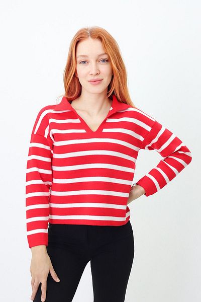 ÇILDIR ÖRME SWEATER WITH KNIT POLO FINISH