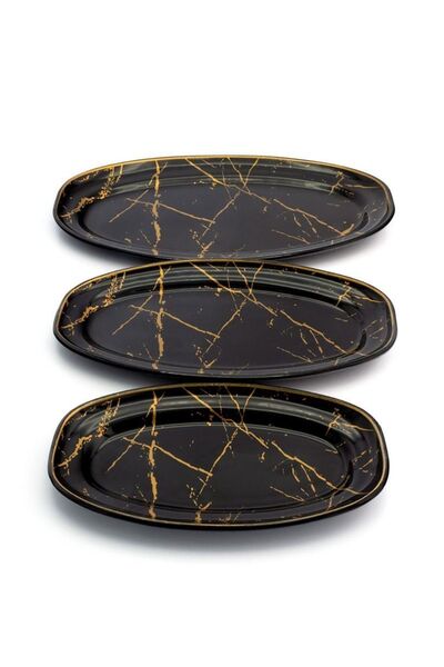 GÜRCÜGLASS Marble Pattern Oval 3-Piece Boat