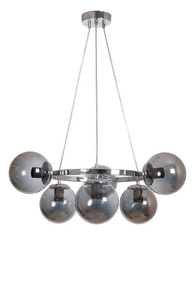 Fer Avize World Modern Design Kitchen - Living Room - Bedroom - Ceiling Chrome Color Smoked Glass 6-Piece Chandelier