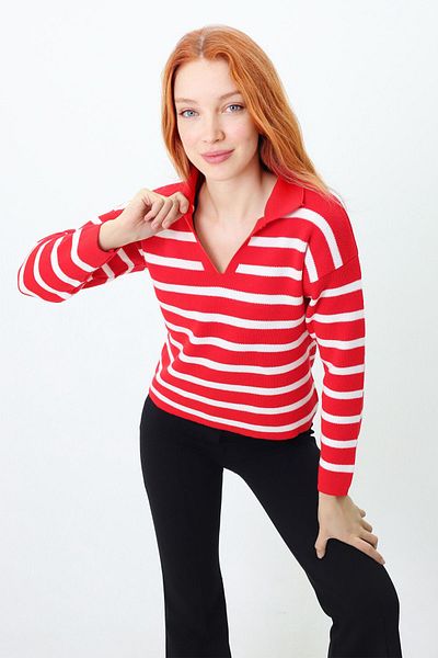ÇILDIR ÖRME SWEATER WITH KNIT POLO FINISH