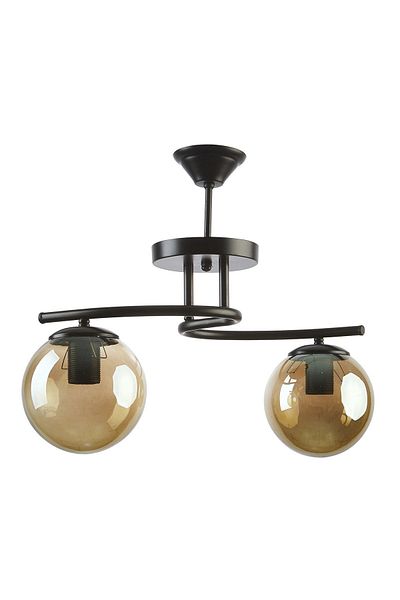 Fer Avize Linda Modern Black Color Closed Globe Smoked Glass Living Room - Kitchen - Bedroom 2-Piece Chandelier