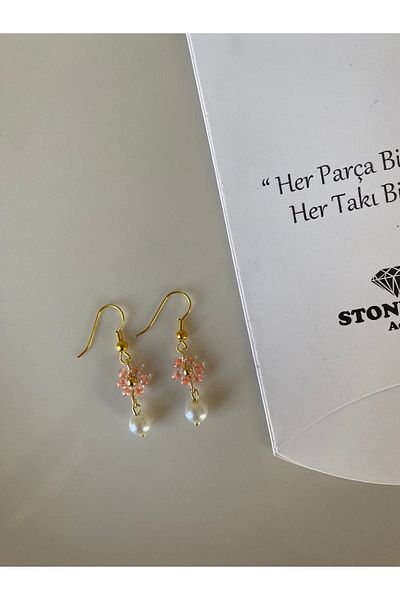 Stoneday Gold Detailed and Pearl Pearlescent Daisy Dangle Earrings