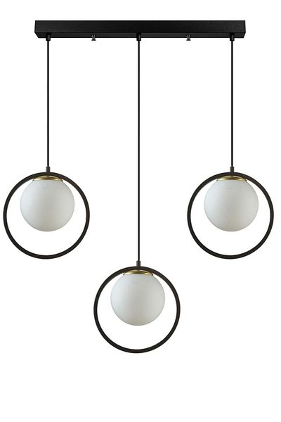 Fer Avize Nina Modern Design Black Color White Glass Row 3 Living Room - Kitchen - Bedroom Chandelier