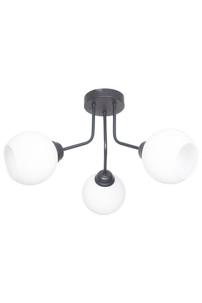 Fer Avize Rosa Modern Luxury Design Ceiling Plafonier Black Color White Glass 3-Piece Chandelier