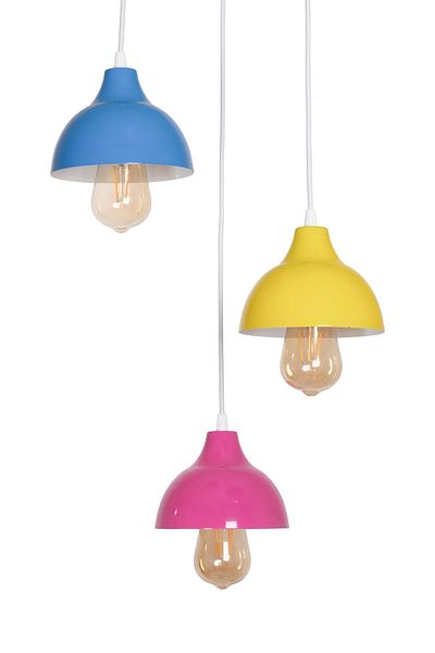 Fer Avize Kinder Modern Design Living Room - Kitchen - Children's Room Blue Yellow Pink Color Pendant Lamp 3-Piece Chandelier
