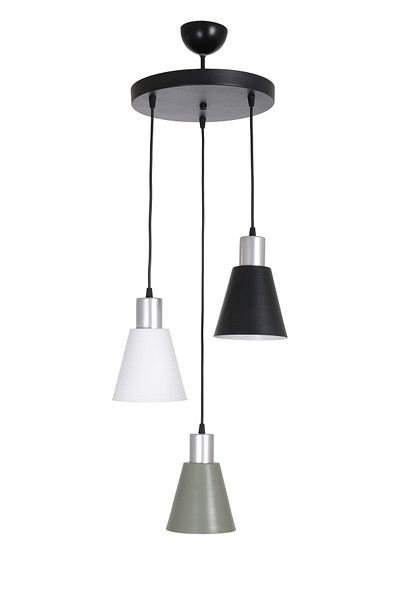 Fer Avize Trend Living Room Cafe Kitchen Gray Lampholder White Green Black Color 3-Piece Chandelier