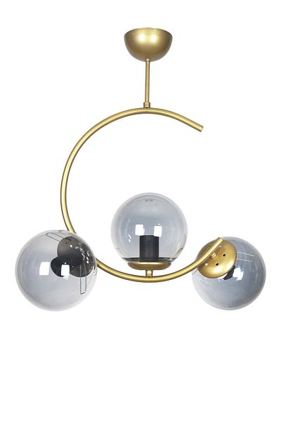 Fer Avize Julia Special Design Crescent Model Antique Gold Color Smoked Glass Living Room - Kitchen - Bedroom 3-Piece Chandelier