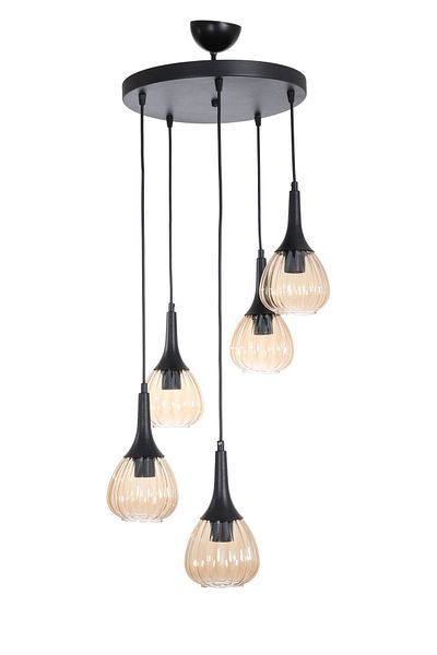 Fer Avize Classic Modern Design Bedroom - Living Room - Kitchen Pendant Lamp Honey Glass Chandelier of 5