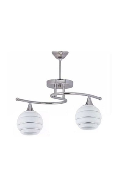 Fer Avize Fuji Modern Chrome Color 2046 White Silver Glass Living Room - Kitchen - Bedroom 2-Piece Chandelier