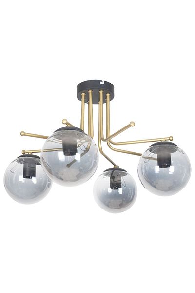 Fer Avize Vesuvius Special Design Plafonier Ceiling Antique Gold Color Smoked Glass 4-Piece Chandelier