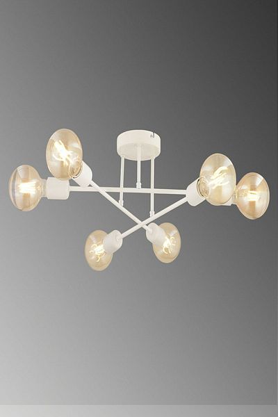 Fer Avize 6-Piece White Spider Cross Sports Ceiling - Plofonyer White Living Room and Bedroom (Without Bulb)