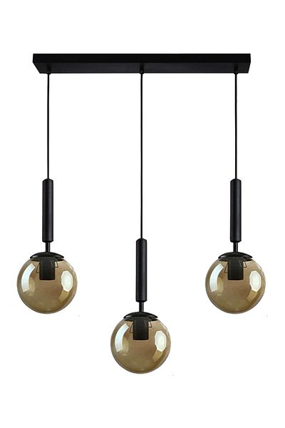 Fer Avize Carla Black Color Body Smoked Glass Row Living Room - Kitchen - Bedroom 3-Piece Chandelier