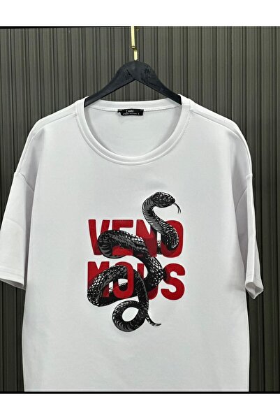 CAST COLLECTİON Ανδρικό μπλουζάκι με στάμπα λευκού φιδιού σε μεγάλο μέγεθος