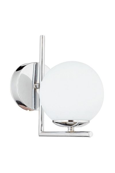 Fer Avize Korner Modern Sports Decorative Chrome Color Glop White Glass Wall Sconce