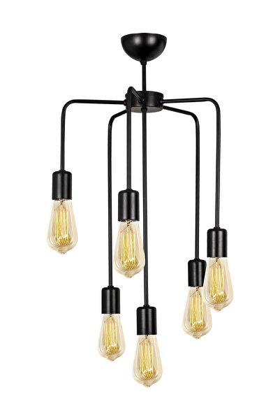 Fer Avize Ahtapot Özel Tasarım Retro Rustik Siyah Renk Salon - Mutfak - Yatak Odası 6 Lı Avize