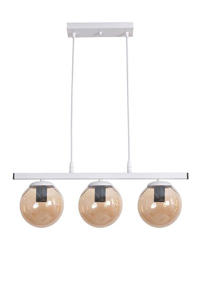 Fer Avize Caesar Modern Design Cafe - Kitchen - Living Room - Dining Table Top White Colored Honey Glass 3-Piece Chandelier