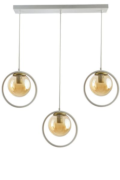 Fer Avize Nina Modern Design White Color Honey Glass Row Living Room - Kitchen - Bedroom 3-Piece Chandelier