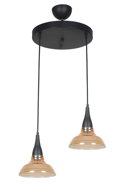 Fer Avize Beray Special Design Living Room - Bedroom - Kitchen - Honey Glass 2-Piece Chandelier