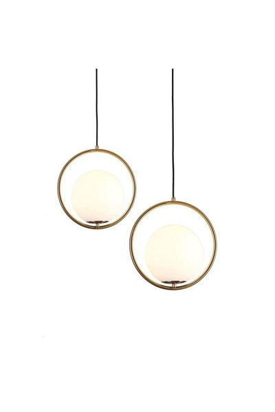 Fer Avize Sosa Decorative Modern Black Antique Color White Glass Living Room - Kitchen - Bedroom 2-Piece Chandelier
