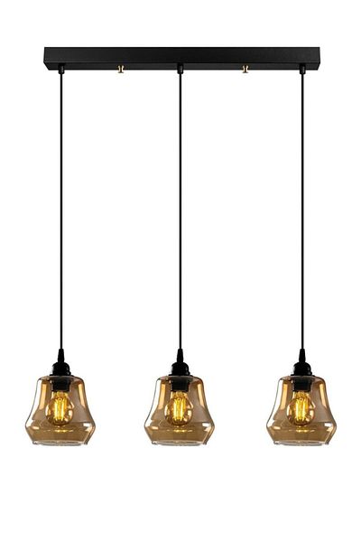 Fer Avize Denzel Special Design - Modern Smoked Glass Black Dining Table and 3-Piece Chandelier Set