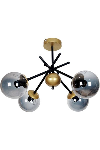Fer Avize Truva Modern Design - Antique Detailed Black Smoke Glass 4-Piece Chandelier Set