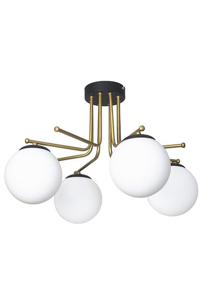 Fer Avize Vesuvius Special Design Plafonier Ceiling Antique Gold Color White Glass 4-Piece Chandelier