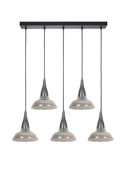 Fer Avize Beray Special Design Living Room - Kitchen - Dining Table Top Row Smoked Glass 5-Piece Chandelier