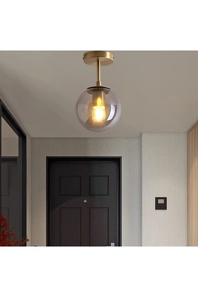 Fer Avize Gold Smoked Mini Modern Sports Glass Ceiling Plate - Kitchen Single Chandelier