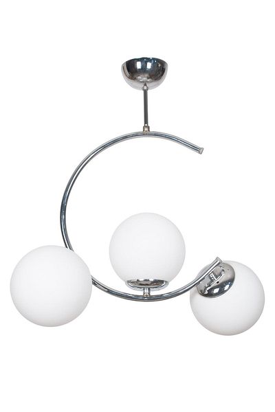 Fer Avize Julia Special Design Crescent Model Chrome Color White Glass Pendant Lamp Living Room - Kitchen - Bedroom 3-Piece Chandelier