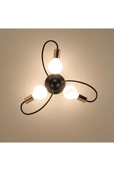 Fer Avize Mars Sports Ceiling - Black Living Room and Bedroom 3-Piece Chandelier with Plofonyer Gold Detail (Without Bulb)