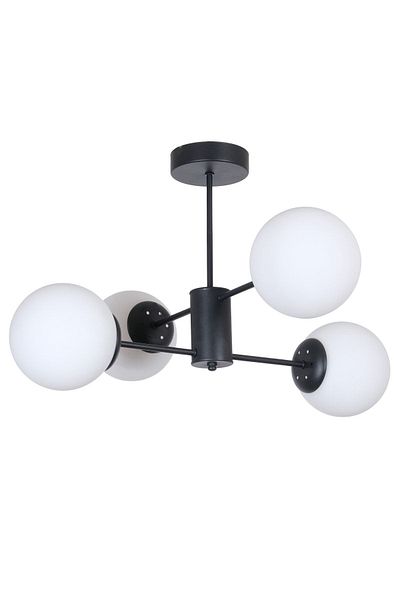 Fer Avize Oscar Modern Luxury Design Black Color Case White Glass Living Room - Kitchen - Bedroom 4-Piece Chandelier
