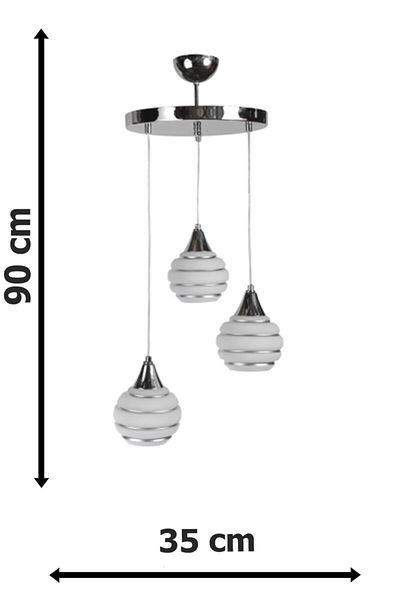 Fer Avize Funnel Modern Chrome Color 2046 Silver Glass Pendant Chandelier Living Room - Kitchen - Bedroom 3-Piece Chandelier