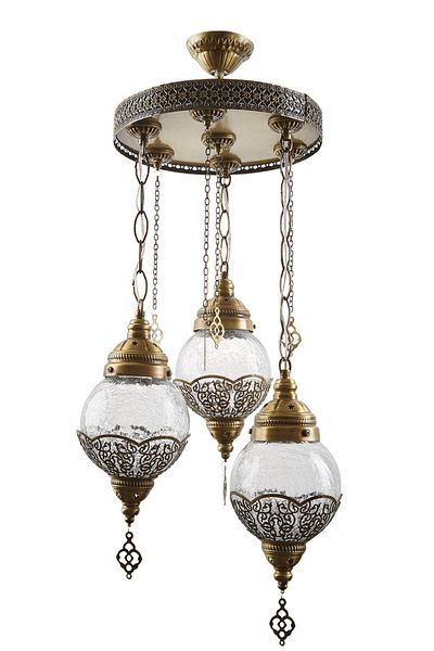 Fer Avize Dilan Authentic Antique Color White Glass Living Room - Kitchen - Bedroom 3-Piece Chandelier