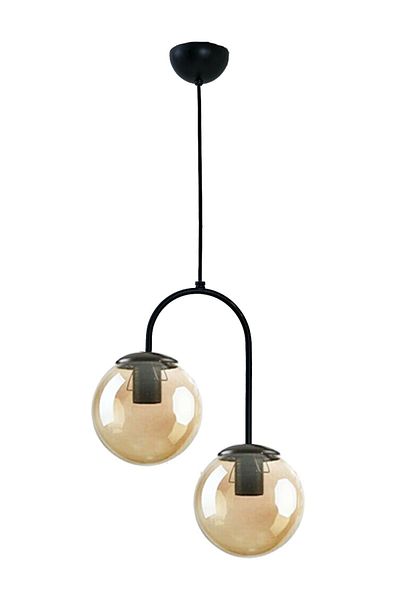 Fer Avize Janin Modern Pendant Lamp Black Color Body Honey Glass Living Room - Kitchen - Bedroom 2 Pieces Chandelier