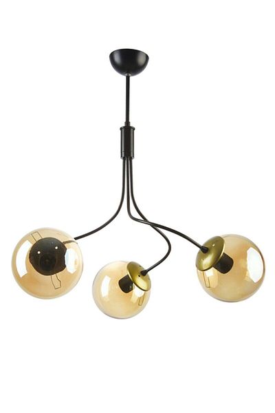 Fer Avize Napoli Modern Special Design Black Color Honey Glass Living Room - Kitchen - Bedroom 3-Piece Chandelier