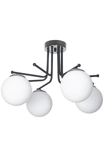 Fer Avize Special Design Vesuvius - Black and White Glass Plafonier Ceiling - Living Room Kitchen Bedroom 4-Piece Chandelier Set