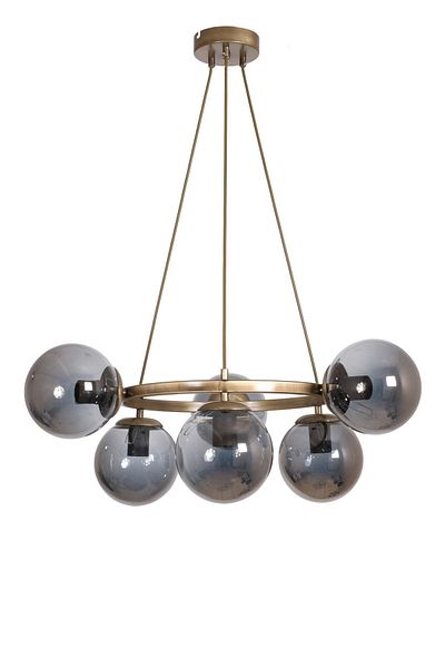 Fer Avize World Modern Design Kitchen - Living Room - Bedroom - Ceiling Antique Gold Color Smoked Glass 6-Piece Chandelier