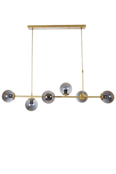 Fer Avize Simao Modern Smoked Glass Living Room - 6-Piece Chandelier with Dining Table Top and Kitchen Row