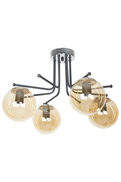 Fer Avize Vesuvius Special Design Plafonier Ceiling Black Color Honey Glass Isalon - Kitchen - Bedroom 4-Piece Chandelier