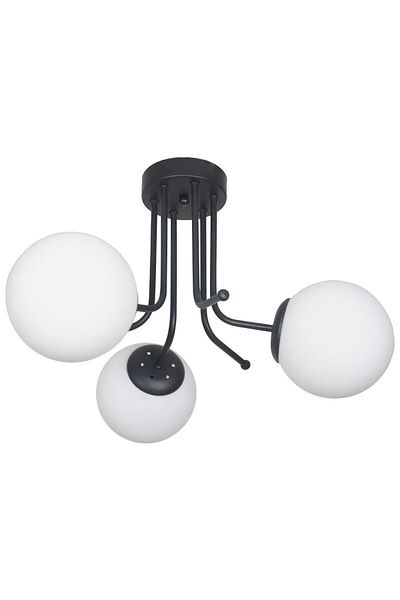 Fer Avize Daisy Luxury Modern Design Plafonier Black Color White Glass Living Room - Kitchen - Bedroom 3-Piece Chandelier