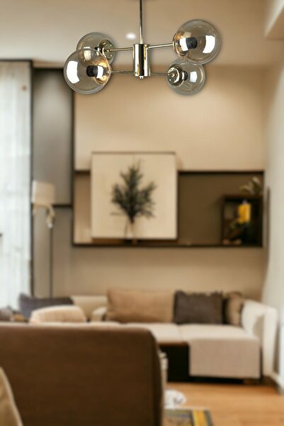 Fer Avize Oscar Modern Lüks Tasarım Gold Renk Kasa Bal Camlı Salon - Mutfak - Yatak Odası 4 Lü Avize