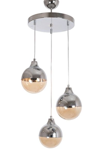 Fer Avize Rima Modern Design Cafe - Kitchen - Living Room Chrome Case Honey Glass 3-Piece Chandelier