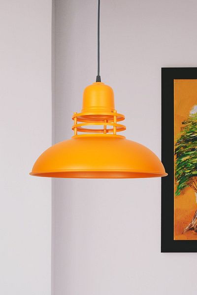 Fer Avize Lantern Modern Design Finished Pendant Lamp Metal Orange Color Pendant Lamp Cafe - Kitchen Single Chandelier