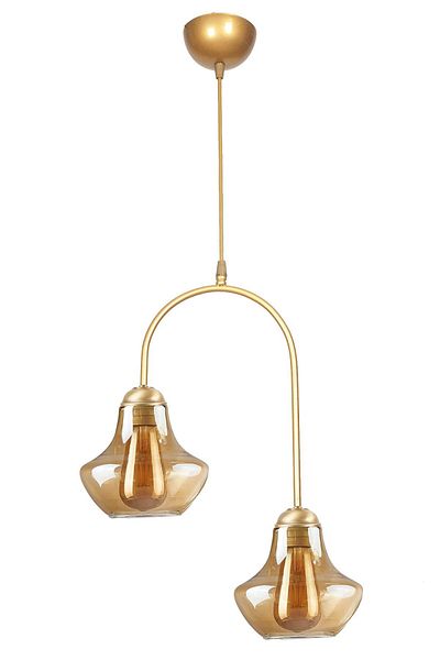 Fer Avize Janin Fora Modern Pendant Lamp Antique Color Body Honey Glass Living Room - Kitchen - Bedroom 2-Piece Chandelier