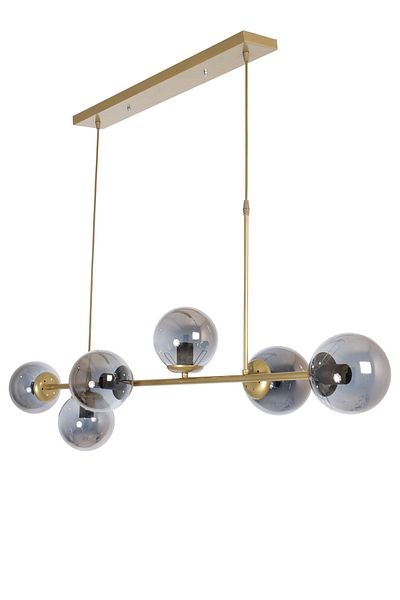 Fer Avize Simao Modern Smoked Glass Living Room - 6-Piece Chandelier with Dining Table Top and Kitchen Row
