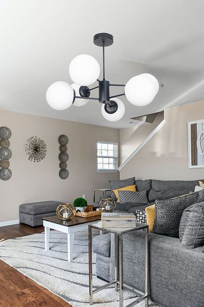 Fer Avize Oscar Modern Luxury Design Black Color Case White Glass Living Room - Kitchen - Bedroom 6-Piece Chandelier