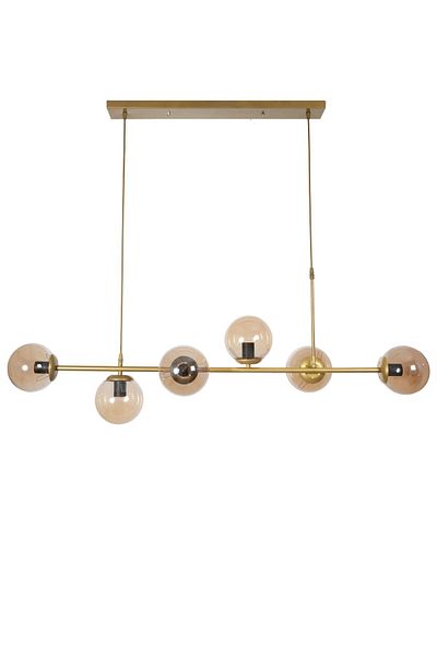 Fer Avize Simao Modern Design Antique Color Honey Glass Living Room - Dining Table Top - Kitchen Row 6-Piece Chandelier